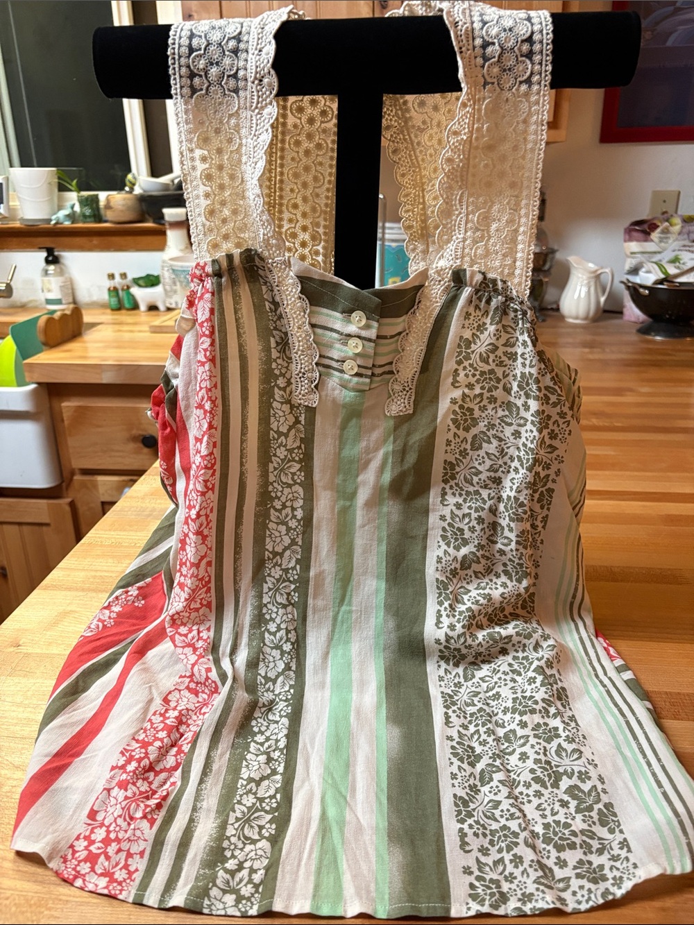 CAbi Striped Floral Lace Yoke Camisole - Red, Green & White. New old stock.